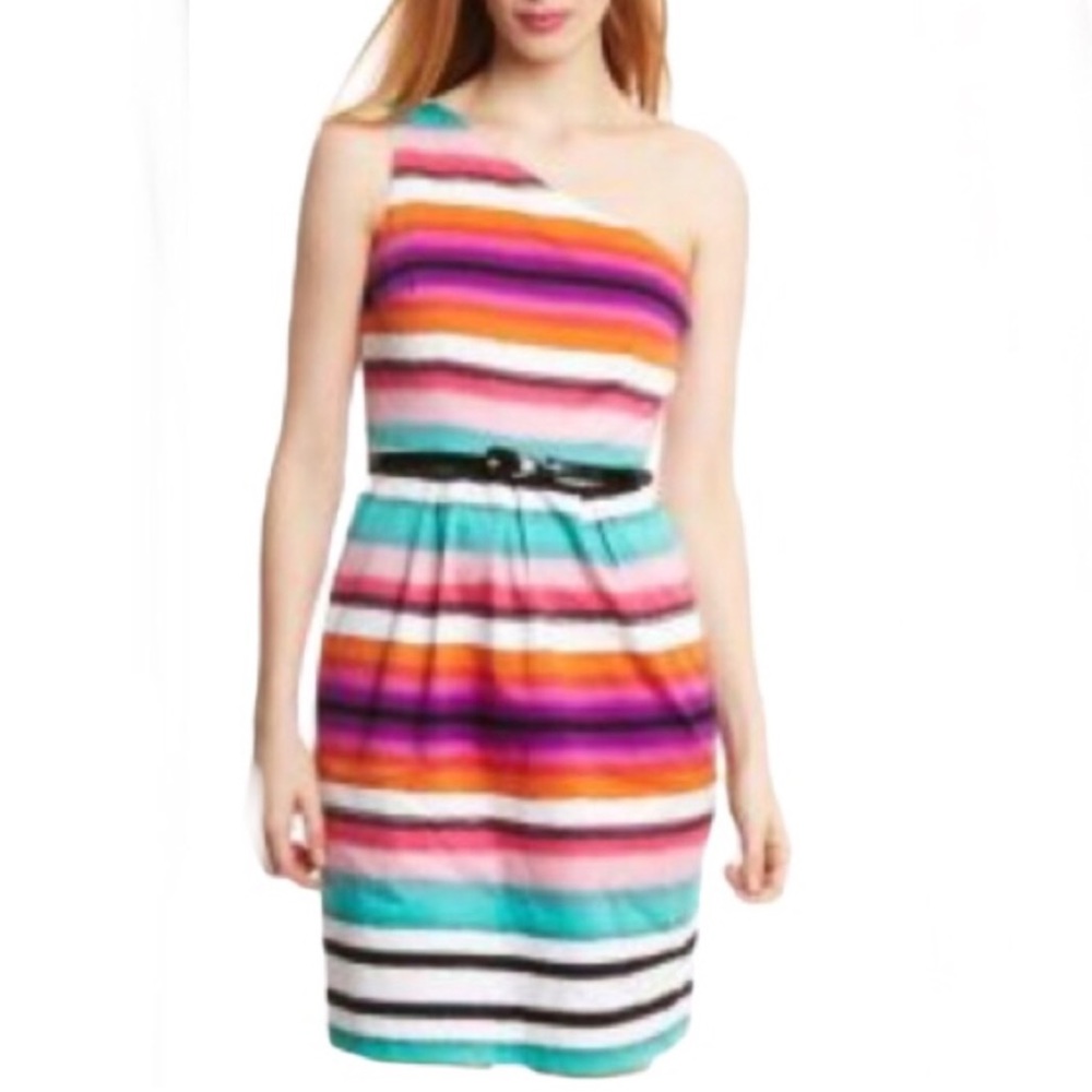 London Times One Shoulder Striped Multicolor Dress Size 6
